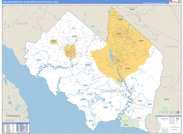 Vineland-Bridgeton Metro Area Wall Map